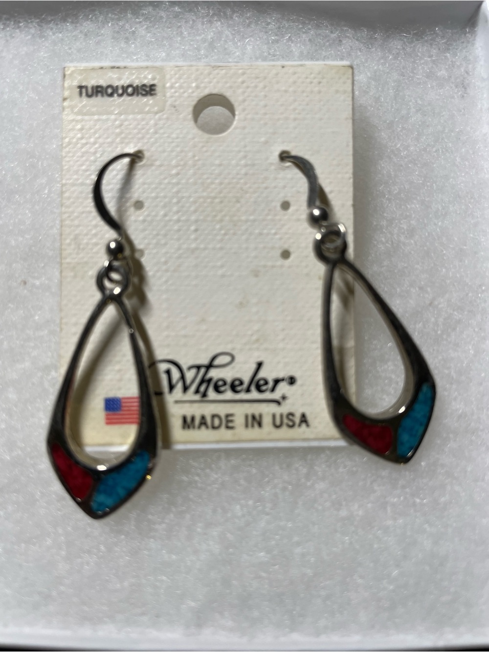 New .925 Silver and Turquoise & Red Teardrop Dangle Earrings